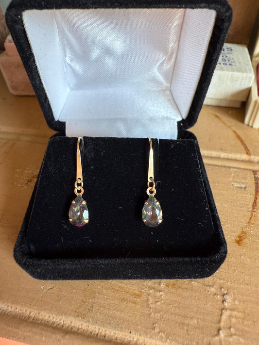 14K Yellow Gold Pear Shape Mystic Topaz Dangling on French Hooks