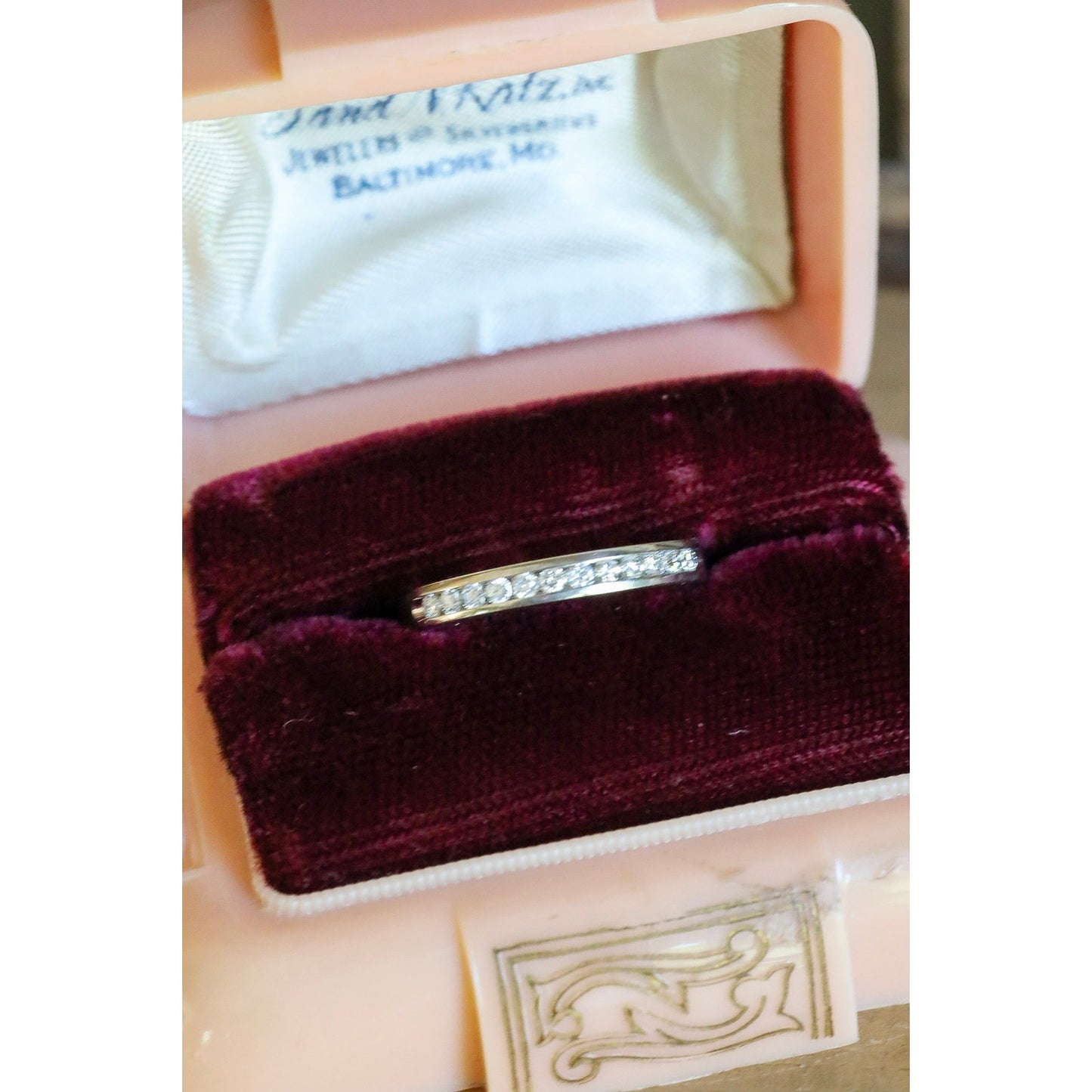 Vintage 14K White Gold Channel Set Natural Brilliant Cut Diamond Band