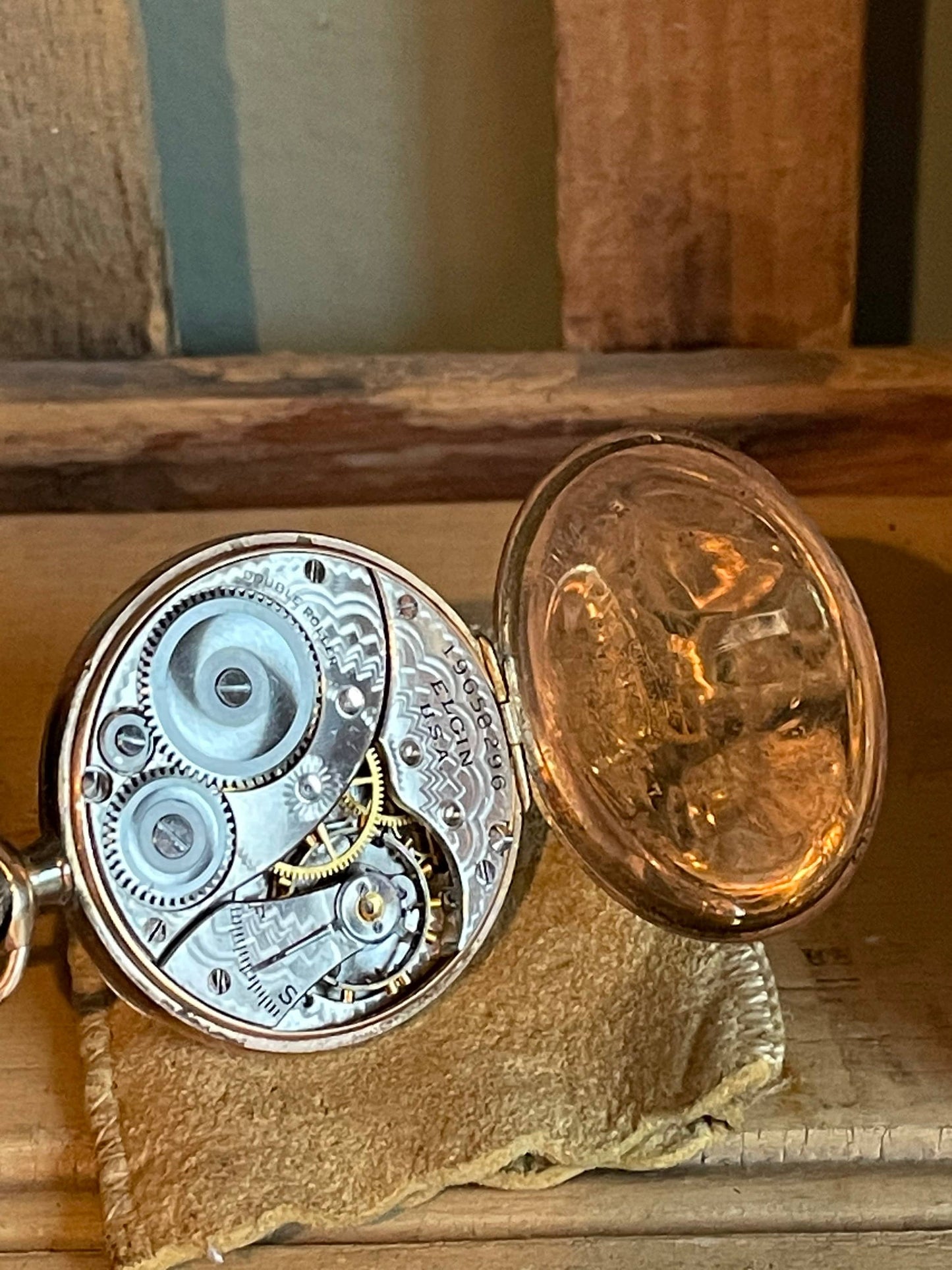 Early 1900's Elgin Open Face Pocket Watch with Brooch and Original Storage Pouch