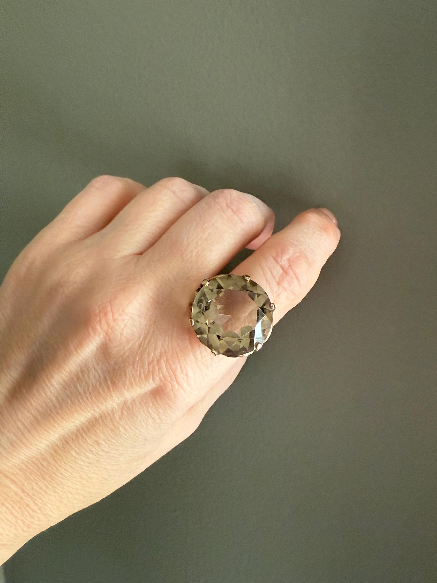 The Ultimate 1960's Bauble Cocktail Golden Quartz 14K Yellow Gold Ring