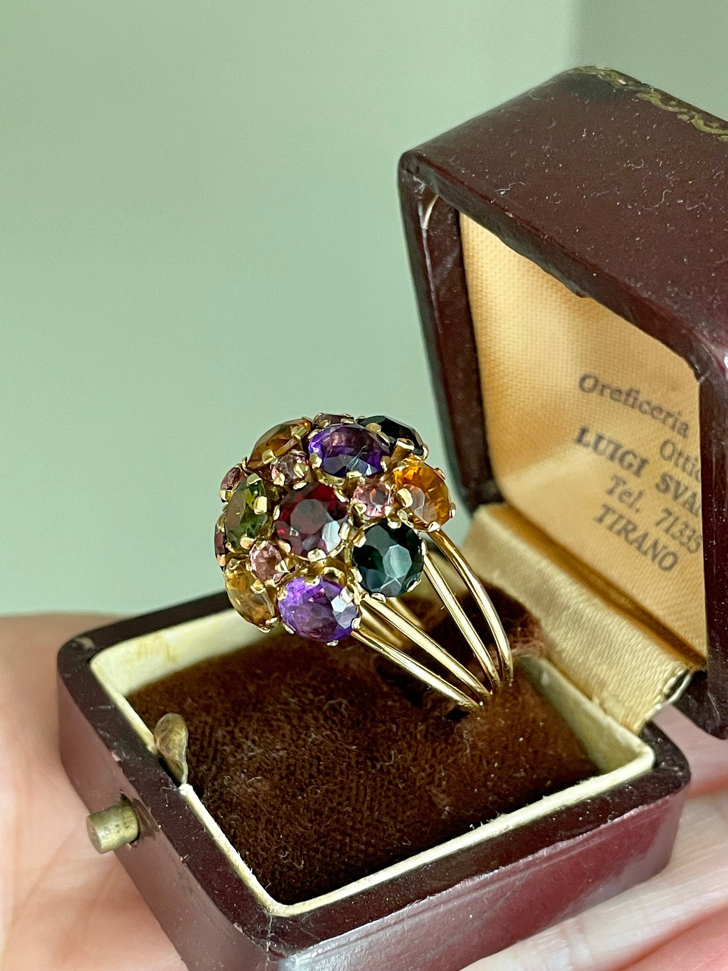 Mid Century 18K Gold Multi Gemstone Tutti Frutti Ring