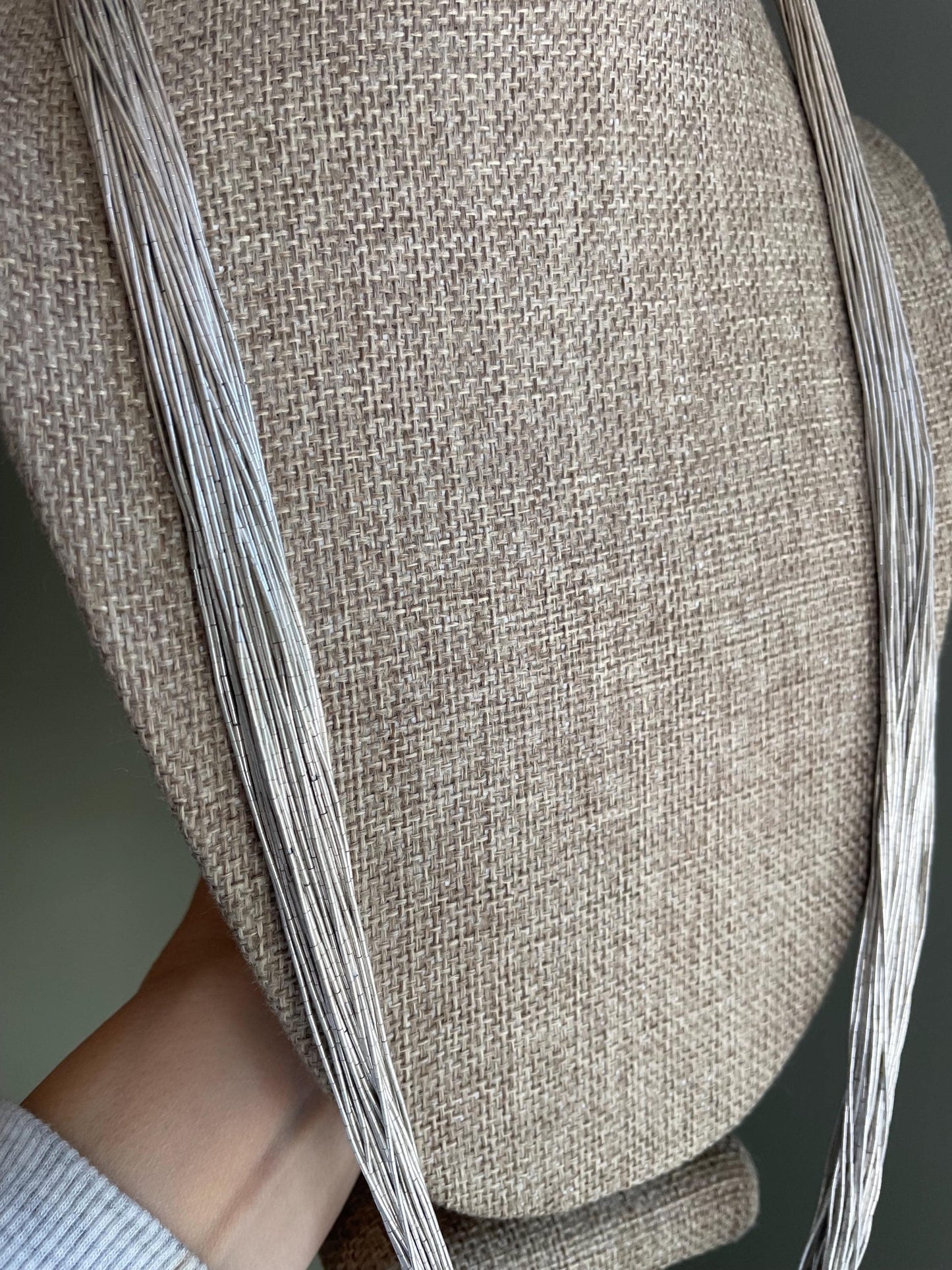 Vintage Native American Liquid Sterling Silver Heshi Necklace 50 Strands