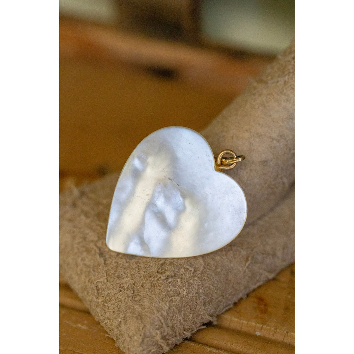 Vintage Mother of Pearl Heart Pendant with Blue Enamel Flowers