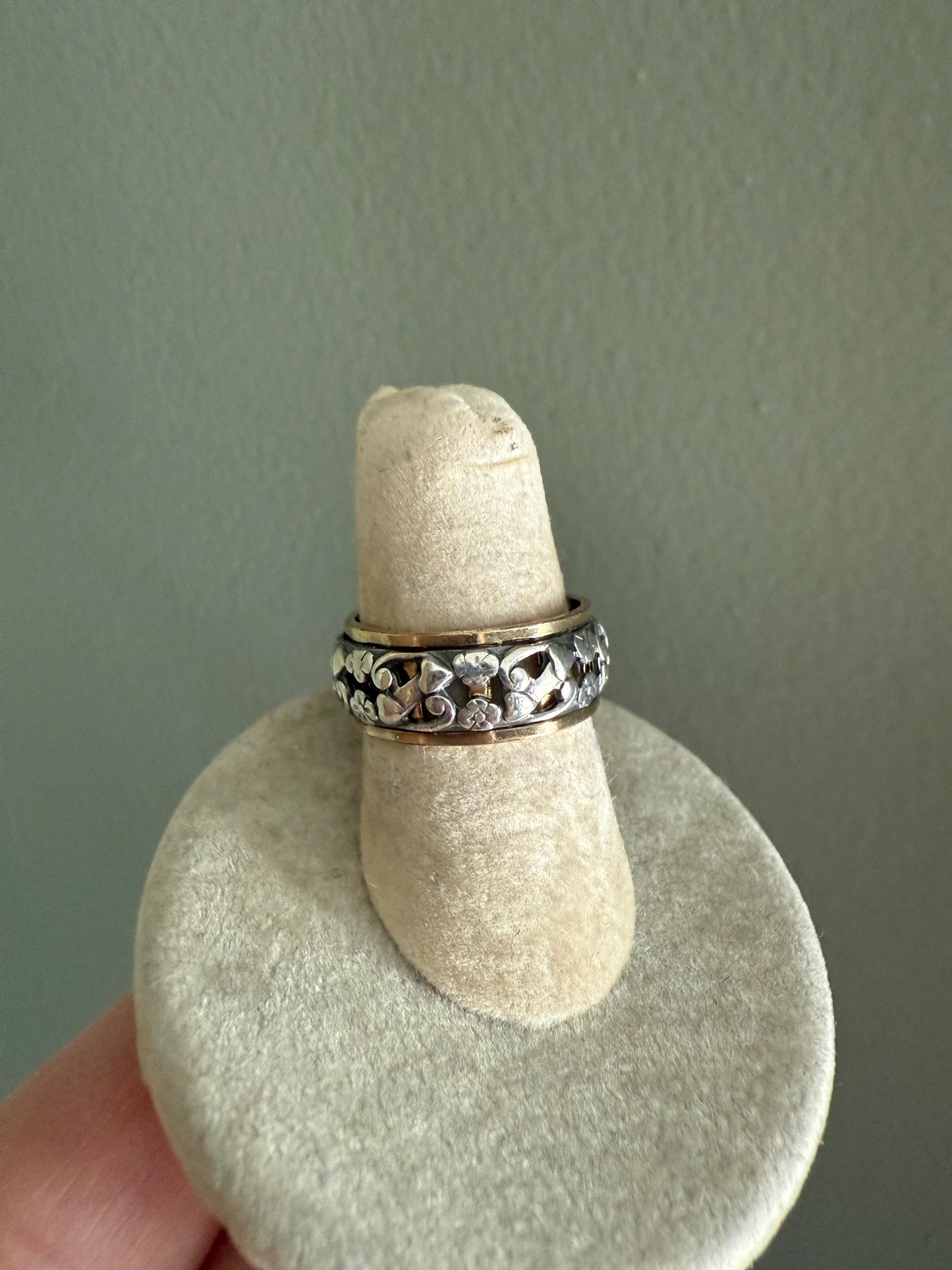 C1940 Vintage Sterling and Gold Sweetheart Floral Eternity Band