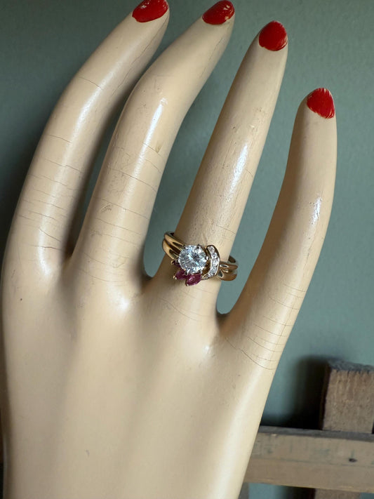 Vintage Two Piece Diamond Set in 14K Yellow Gold with Approx. .65 ct Natural Brilliant Cut Diamond and Rubies