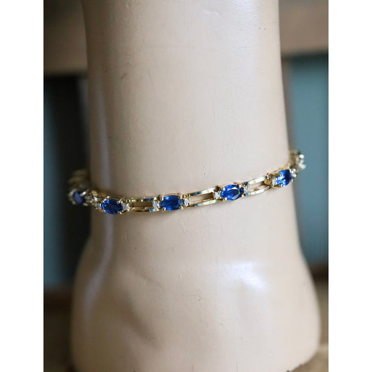 A Vintage Natural Sapphire and Diamond 14K Yellow Gold Bracelet