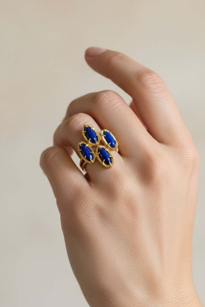 1960's 18K Yellow Gold Cocktail Ring Featuring Lapis Lazuli
