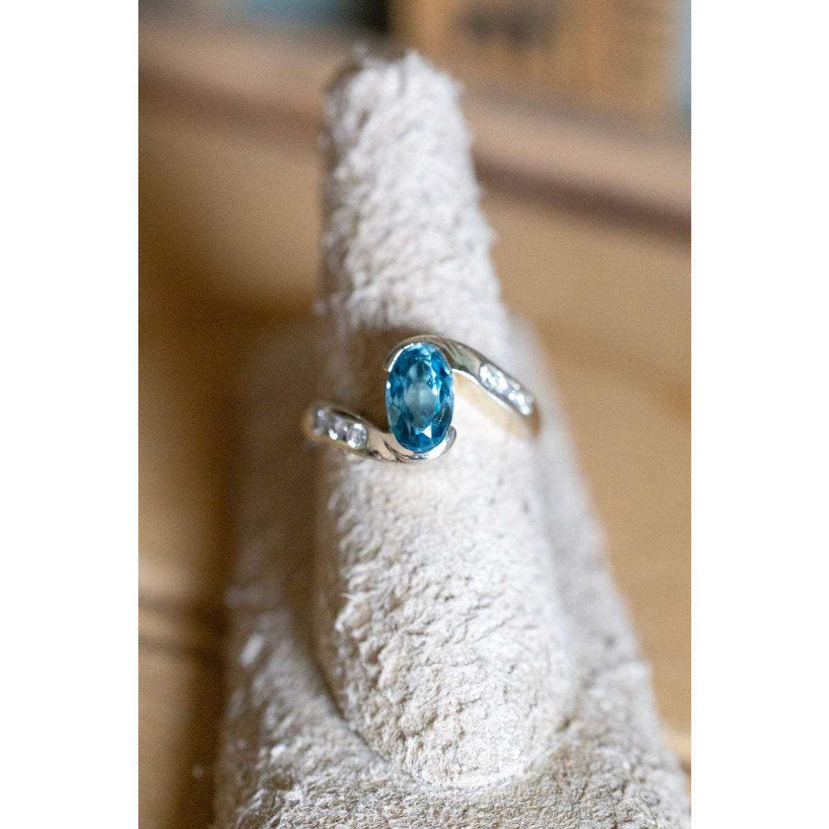 Handmade Vintage 14K White Gold Aquamarine and Diamond Ring