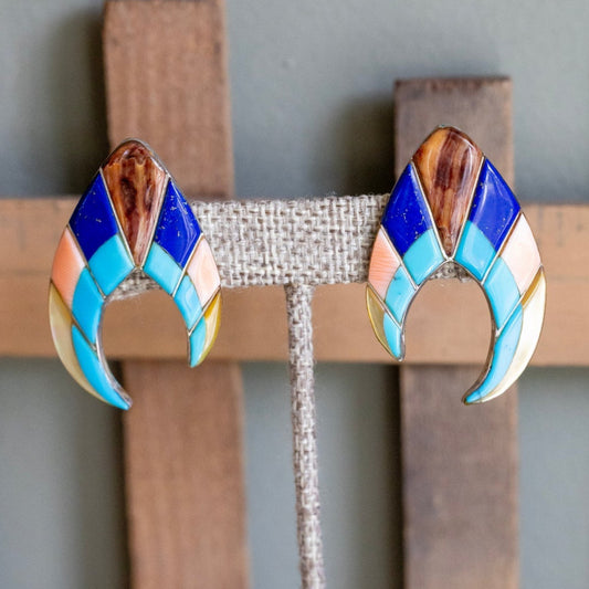 Vintage Southwestern Multi-Gemstone Sterling Silver Earrings