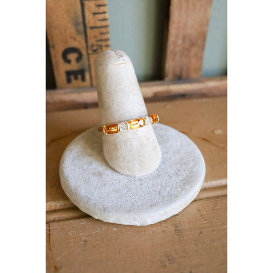 Vintage 14K Yellow Gold Citrine and Diamond Band Ring