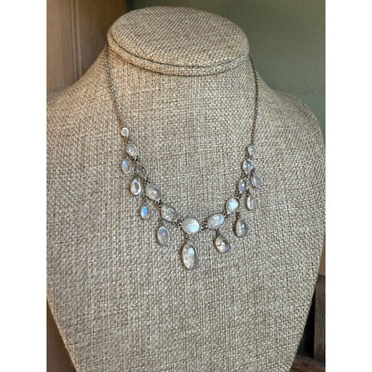 An Antique Silver Set Moonstone Edwardian Period Necklace