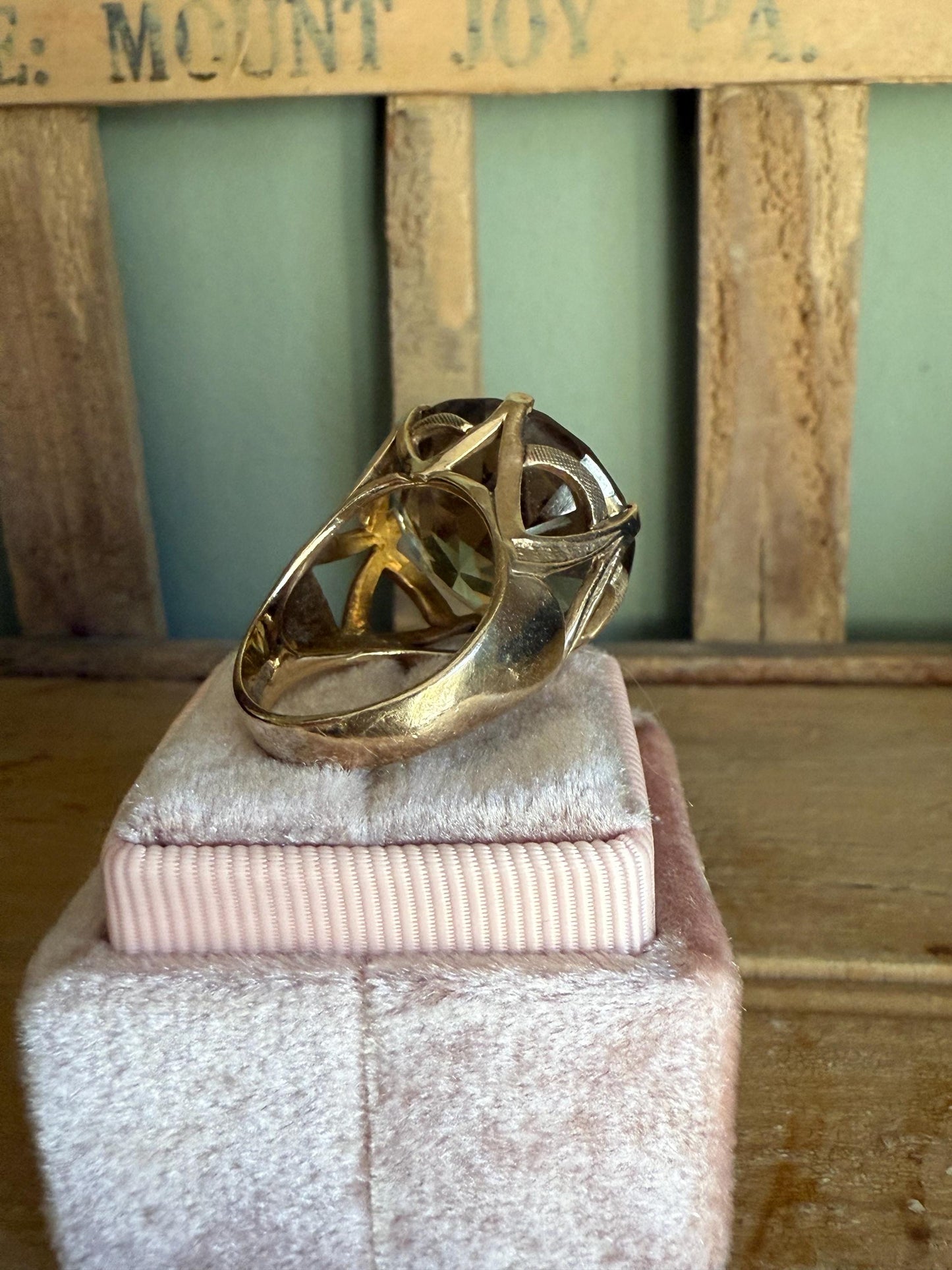 The Ultimate 1960's Bauble Cocktail Golden Quartz 14K Yellow Gold Ring