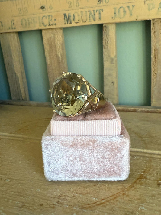 The Ultimate 1960's Bauble Cocktail Golden Quartz 14K Yellow Gold Ring