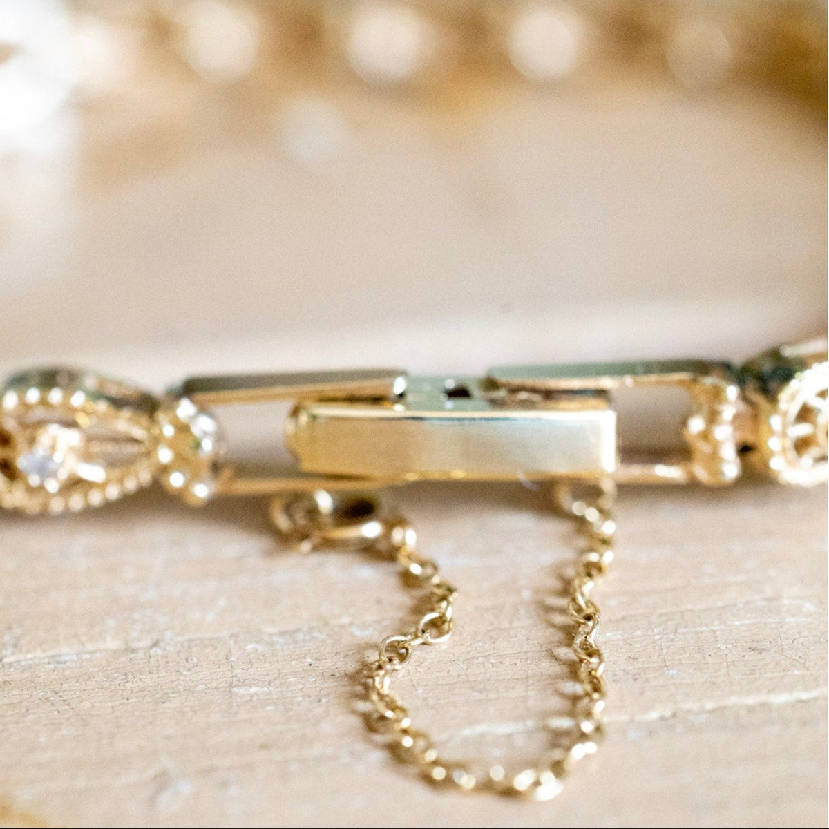 Vintage 14K Yellow Gold Diamond Set Link Bracelet