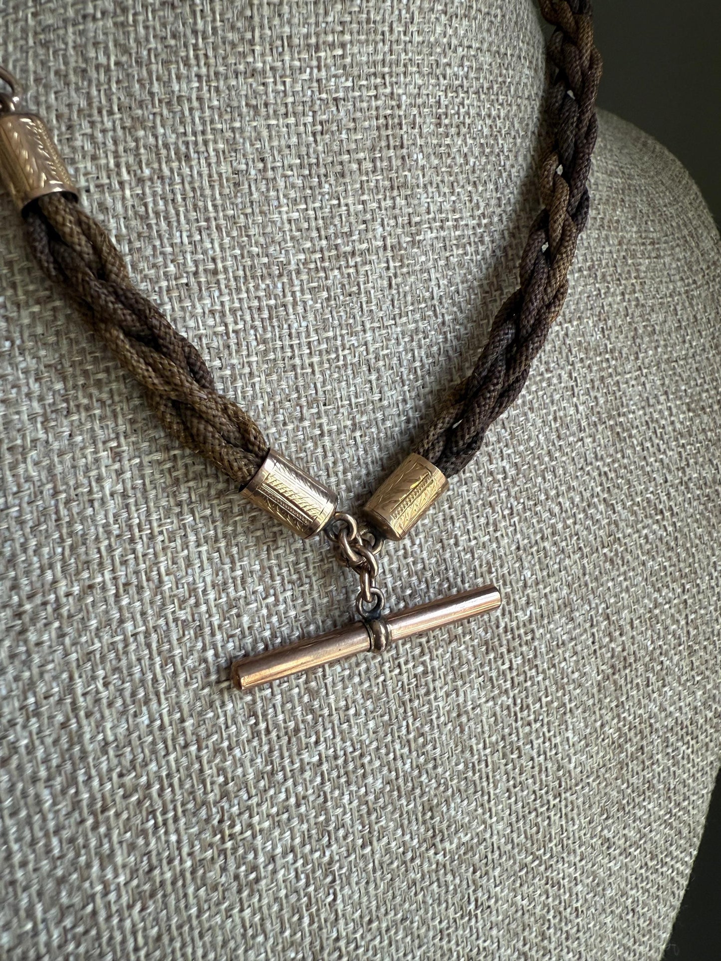 c1880 Victorian Gold Filled Woven Hair Watch Chain