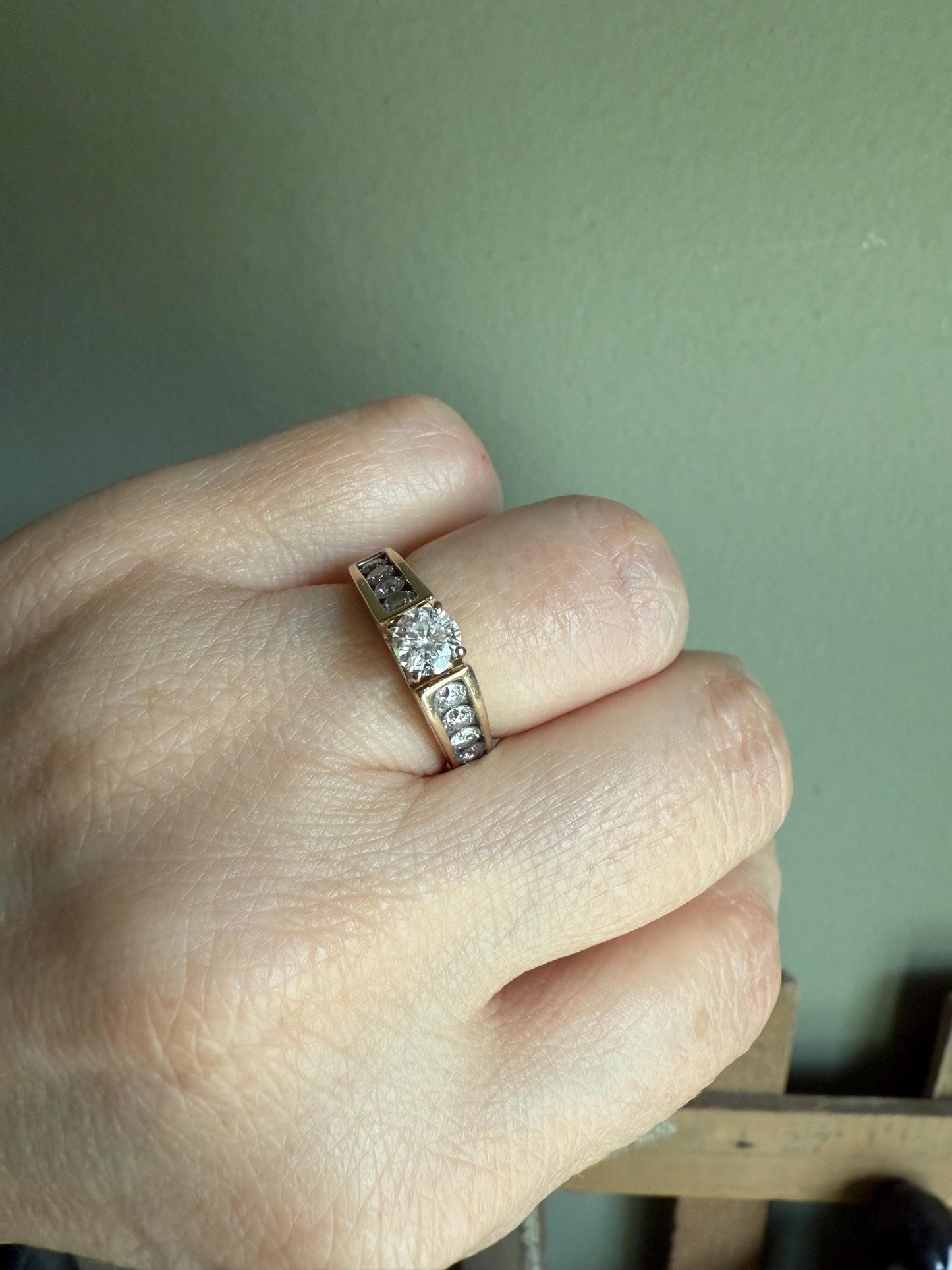 14k Yellow Gold .38 ct Natural Round Cut Brilliant Diamond with .50 cts Accent Diamonds