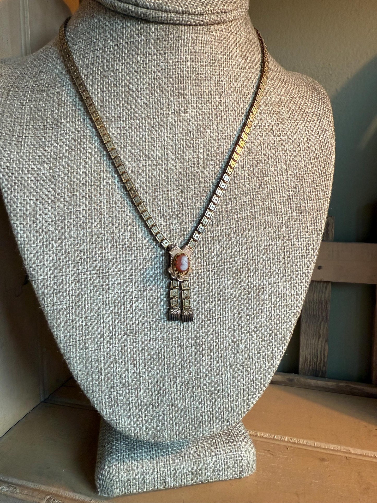 C1880 Victorian Bookchain Necklace Featuring a Cameo with Tassel Pendant