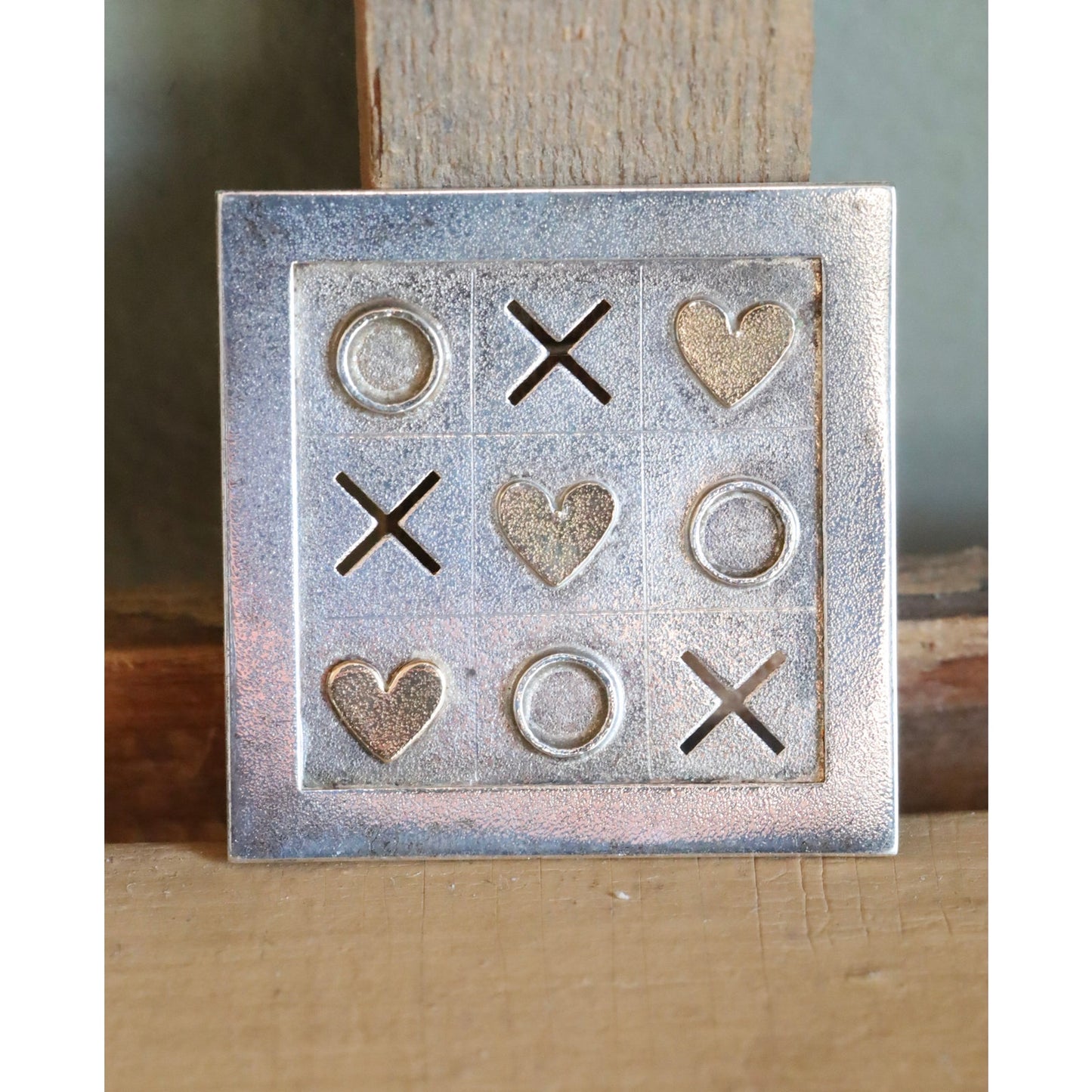 A Vintage Sterling and 14K Yellow Gold XO and Heart Ed Levin Brooch Tic Tac Toe Game