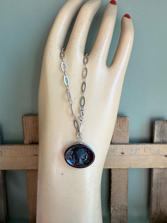 An Antique Glass Tassie Intaglio of a Lady in Profile on a Sterling Silver Bracelet