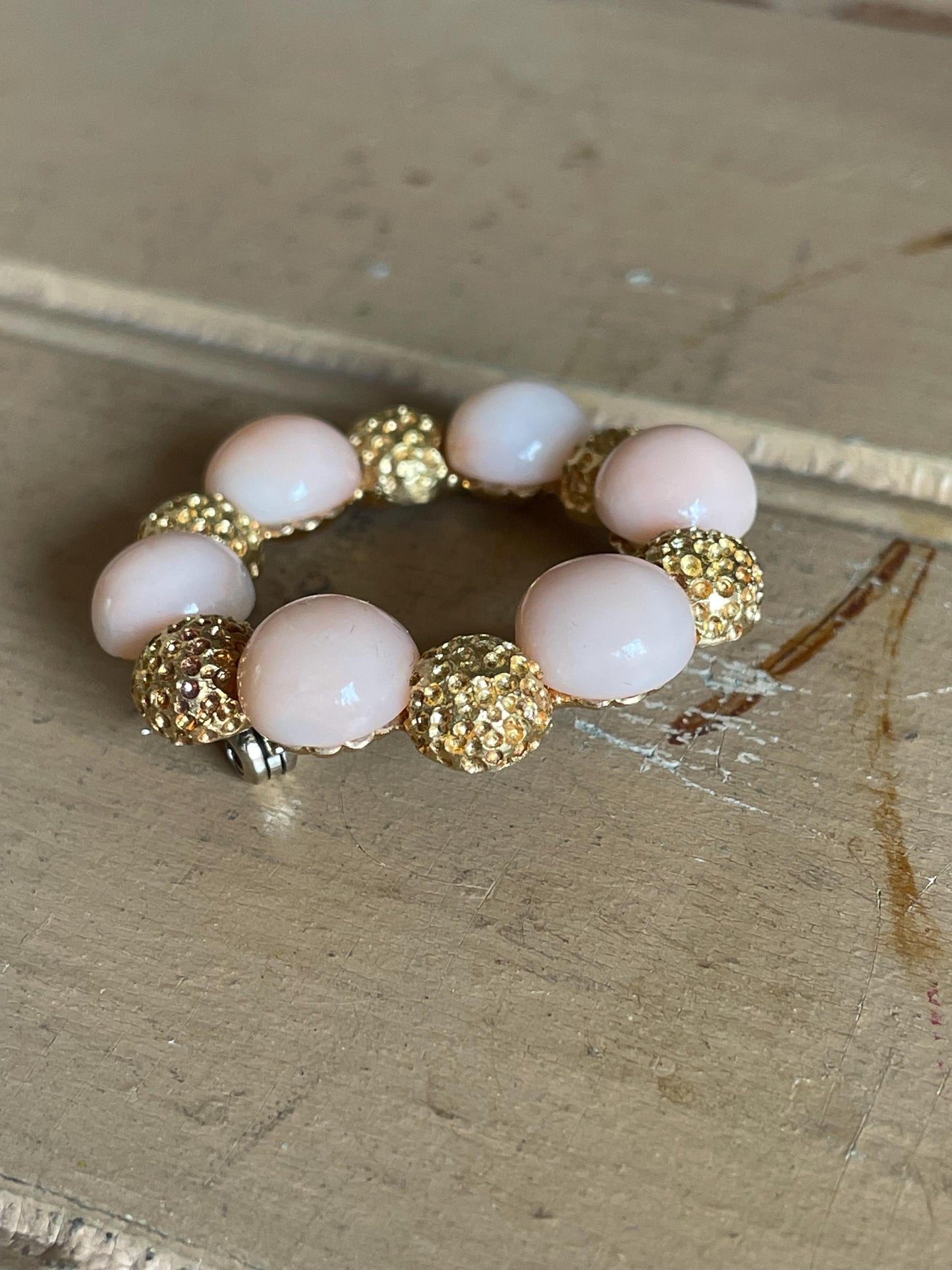 c1960 Italian 18K Yellow Gold Angel Skin Coral Circle Brooch