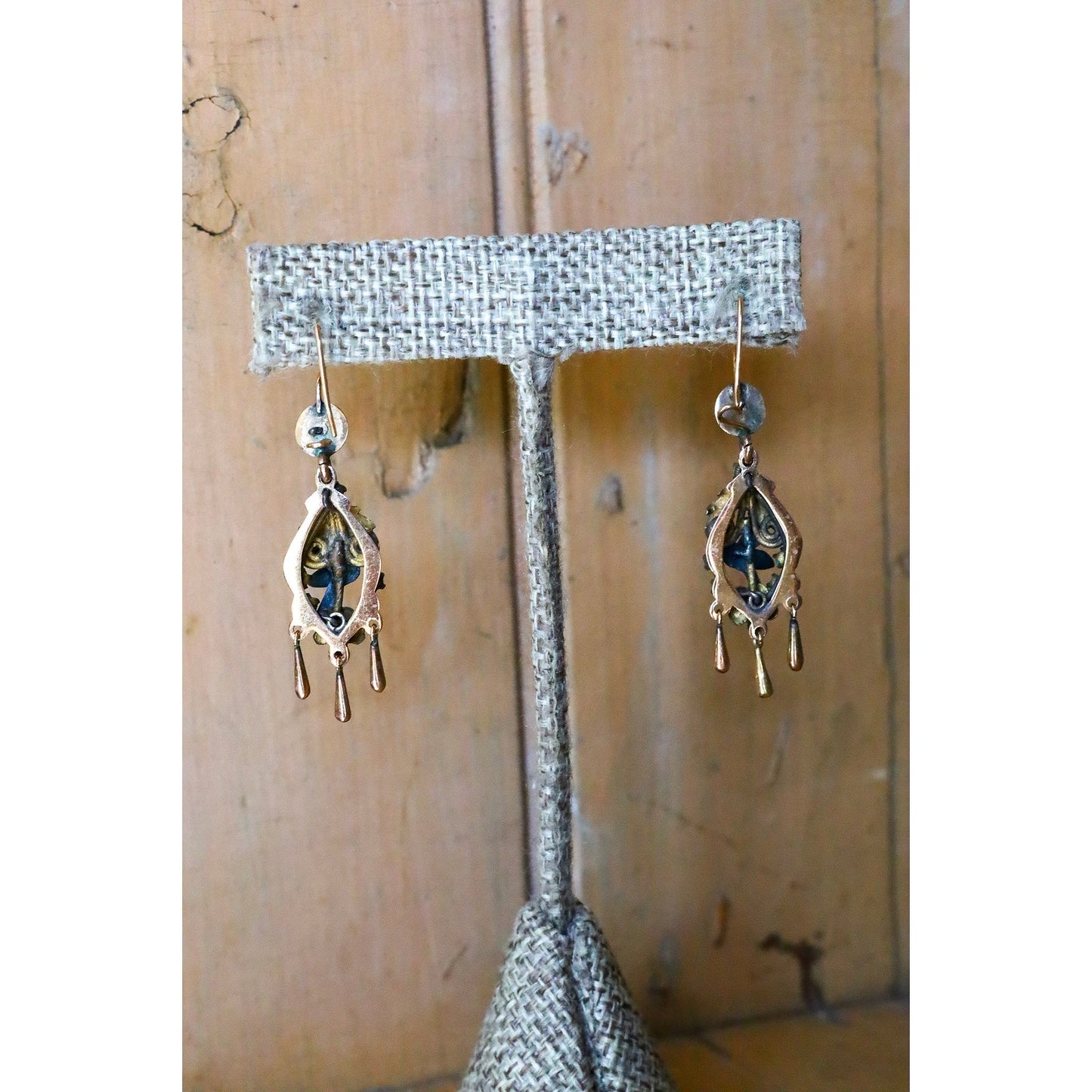 Antique 8-9K Tri Color Gold Mexican Made Bird Motif Dangle Earrings