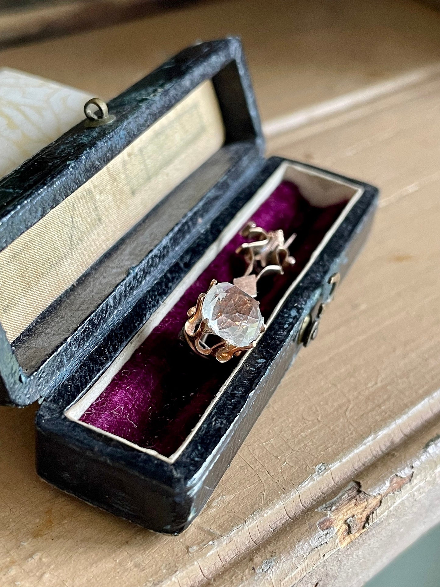 10K Yellow Gold Halleys Comet Paste Brooch with Antique Box