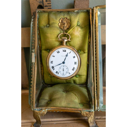 Antique Solid 14K Yellow Gold Waltham Open Face Working Pocket Watch