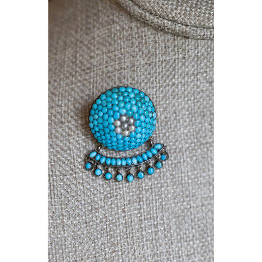 10K Antique Victorian Natural Turquoise and Seed Pearl Dangle Broch