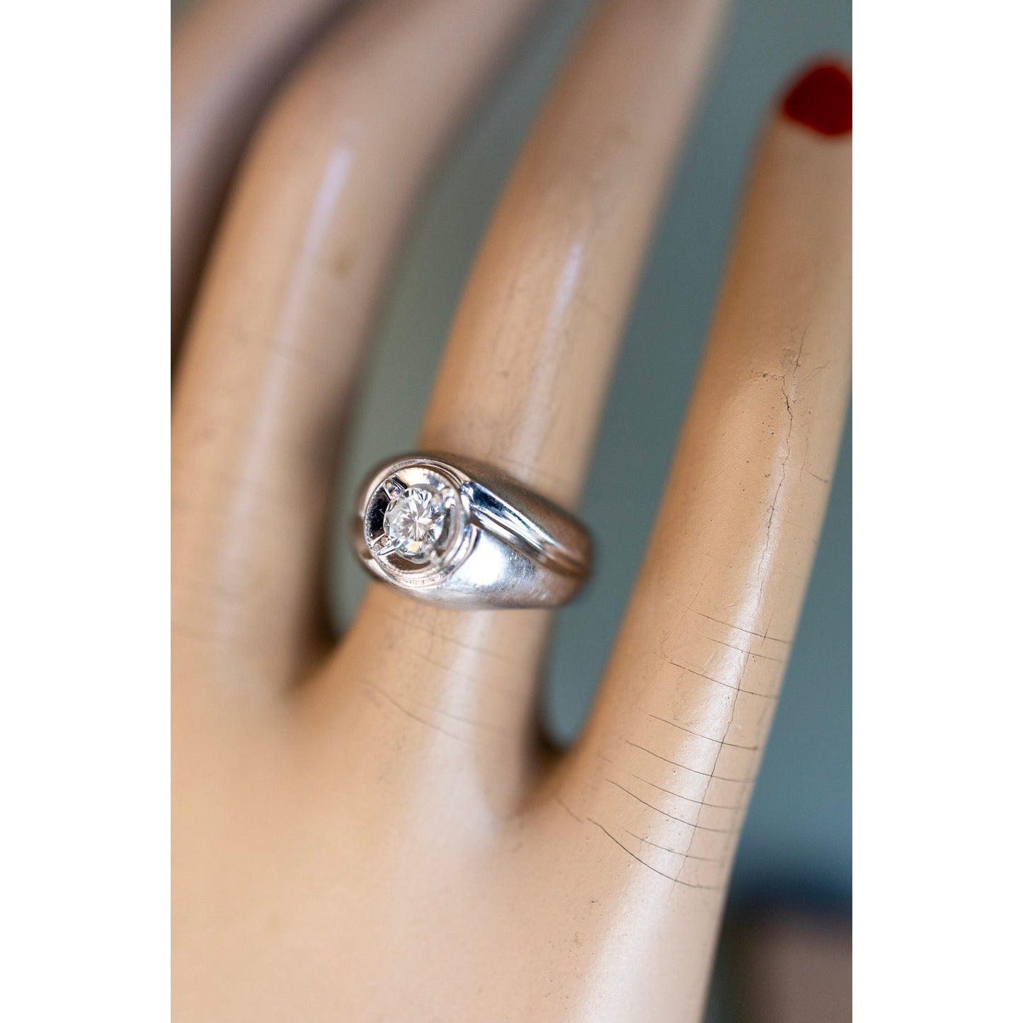 1950's Mid 20th Century 14K White Gold Approx. .50 ct Natural Round Brilliant Cut Diamond Ring