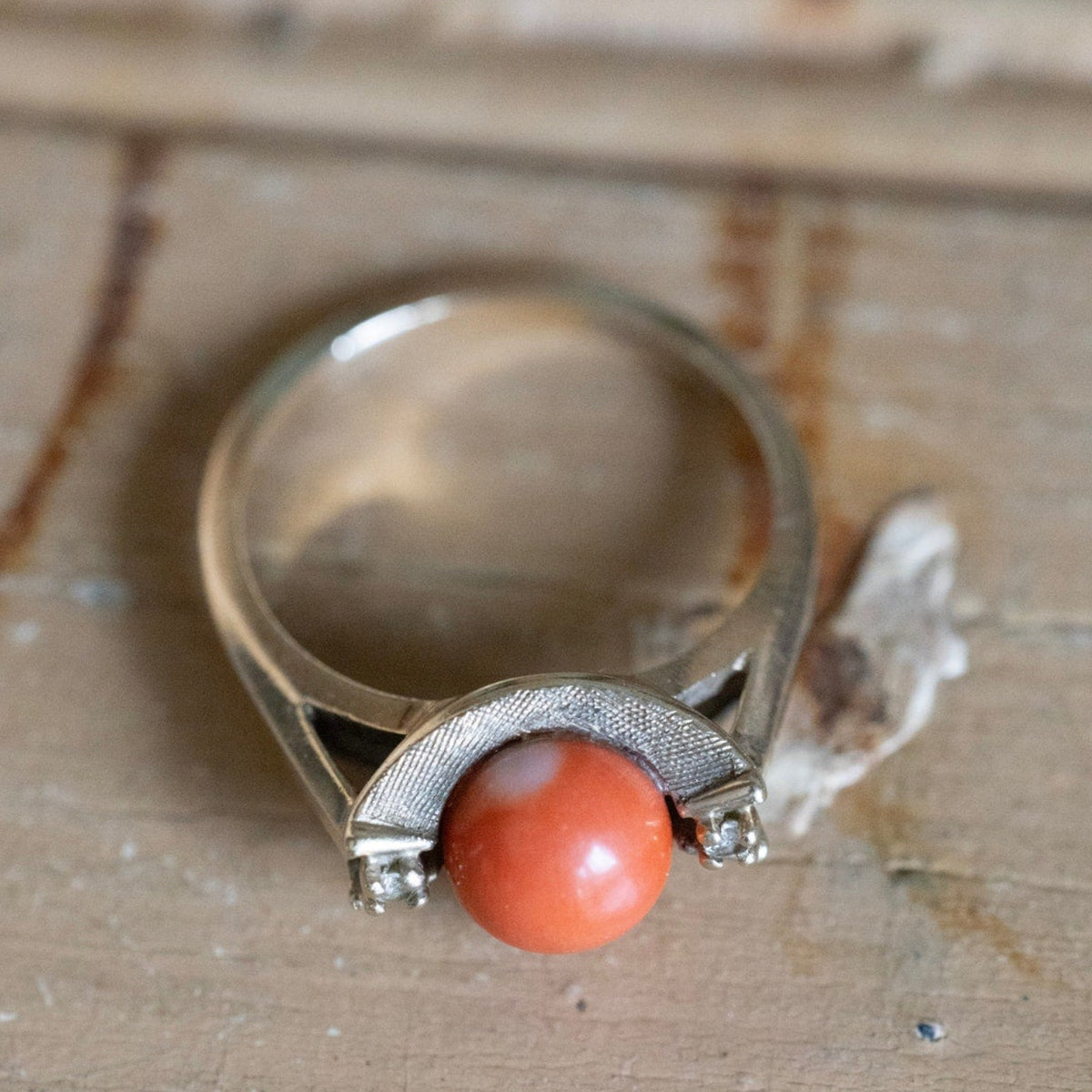 1960's 10K Yellow Gold Natural Coral Ball Ring