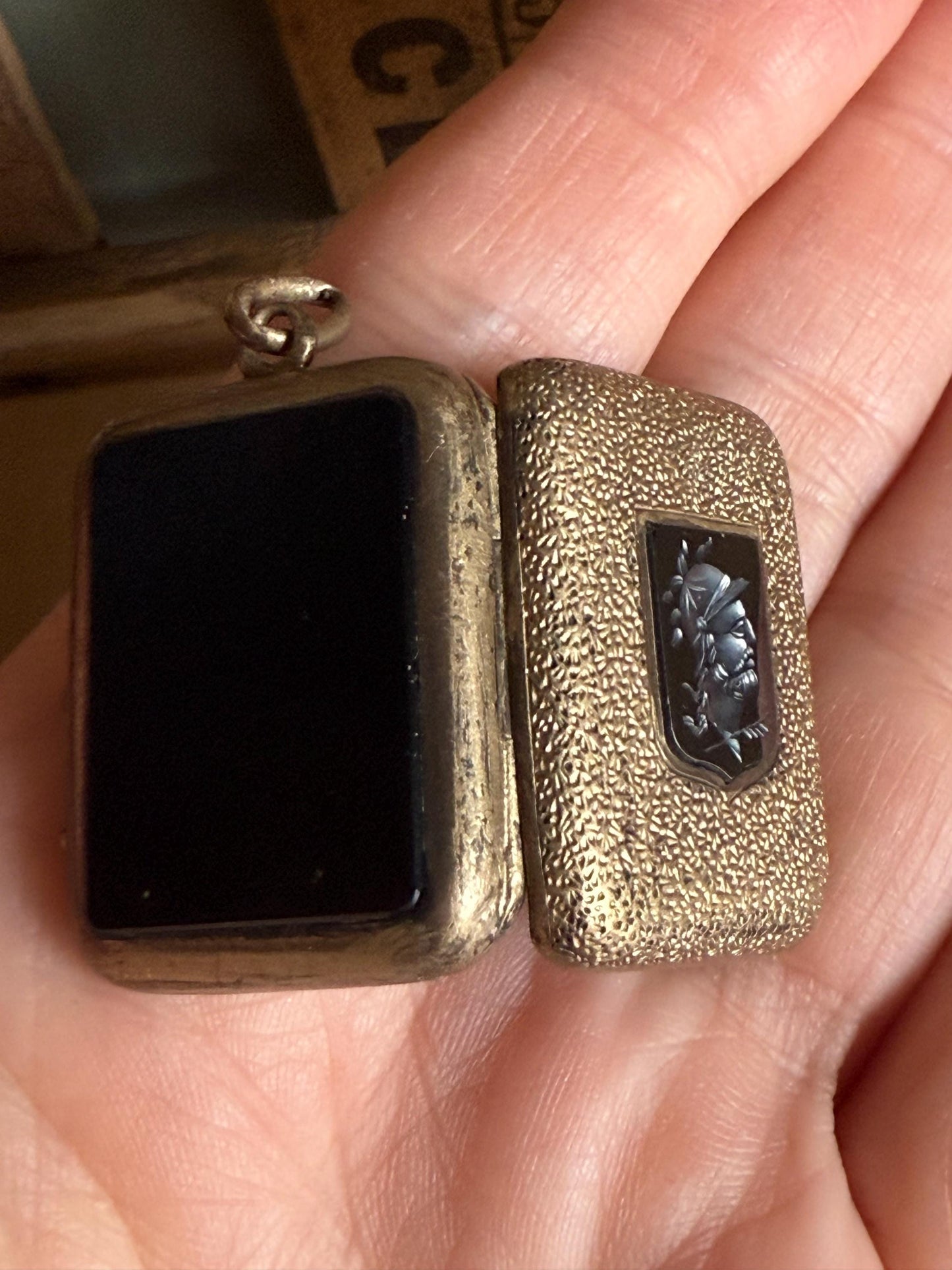 Antique Victorian Gold Filled Hemitite Intagalio and Onxy Set Locket