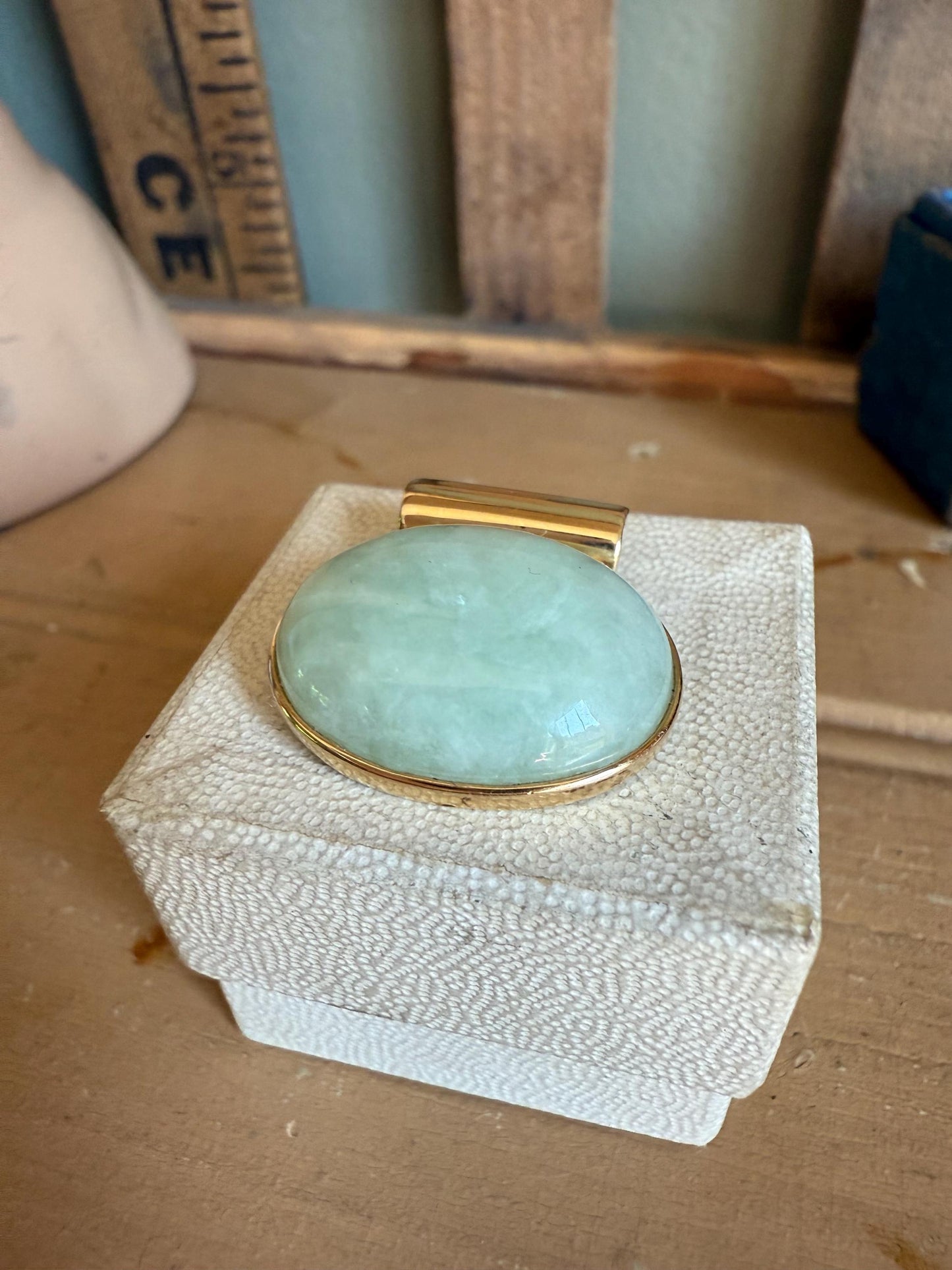 14k Yellow Gold Vintage Oval Jade Pendant you can add to Chains or Pearls