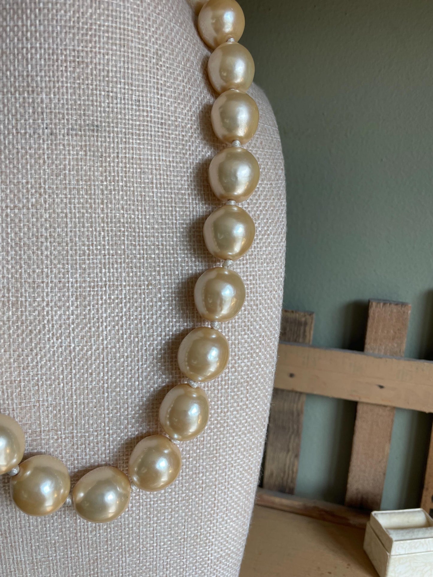 Vintage 1980's Karl Lagerfeld Glass Pearl and Gold Plated Coin Necklace