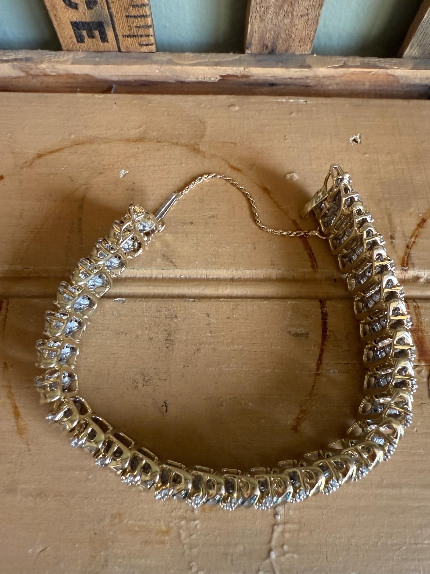 c1980 Vintage 14K Yellow Gold Natural Diamond Link Bracelet 6 ctw