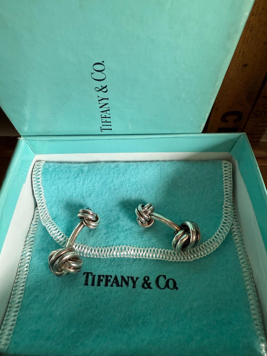 Authentic Vintage Tiffany & Co Double Knot Sterling Silver Cufflinks in Box and Pouch
