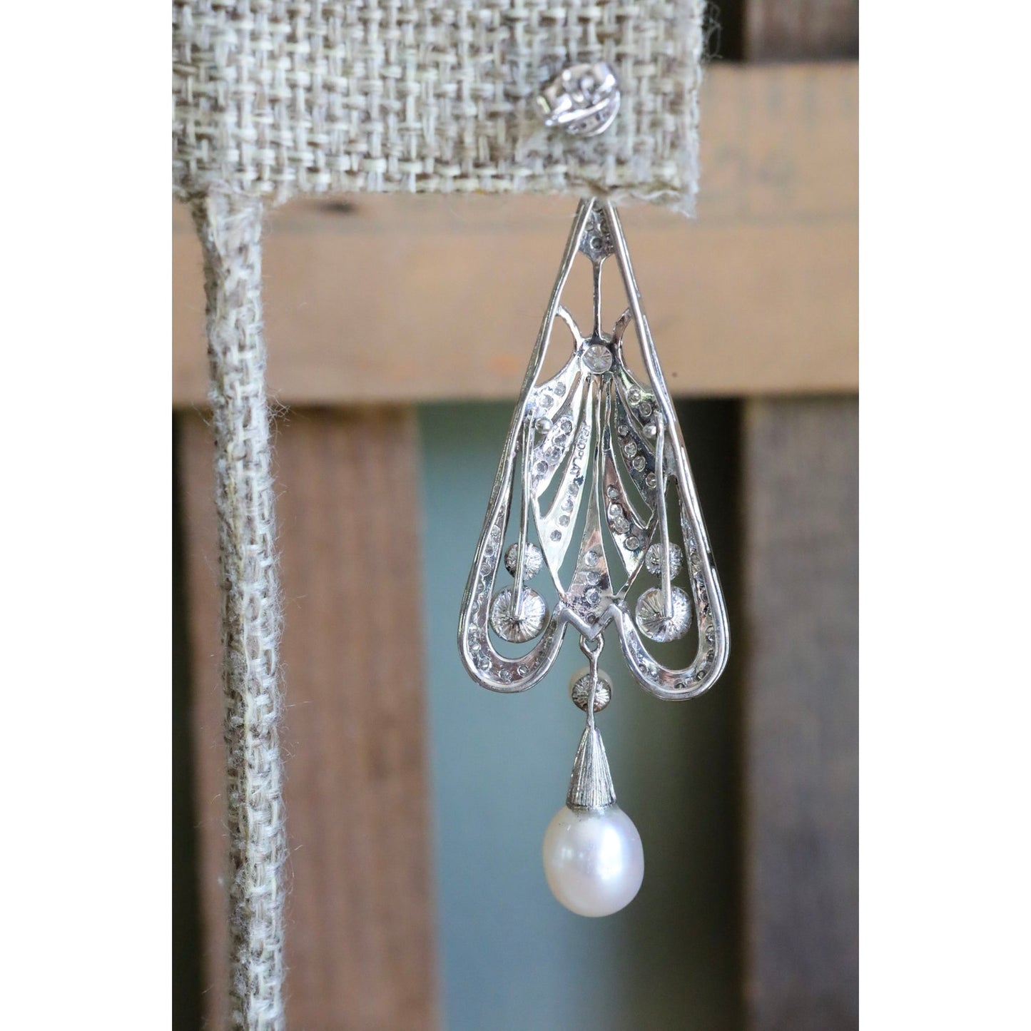 Fine Vintage Iridium Platinum Diamond and Salt Water Pearl Dangle Earrings
