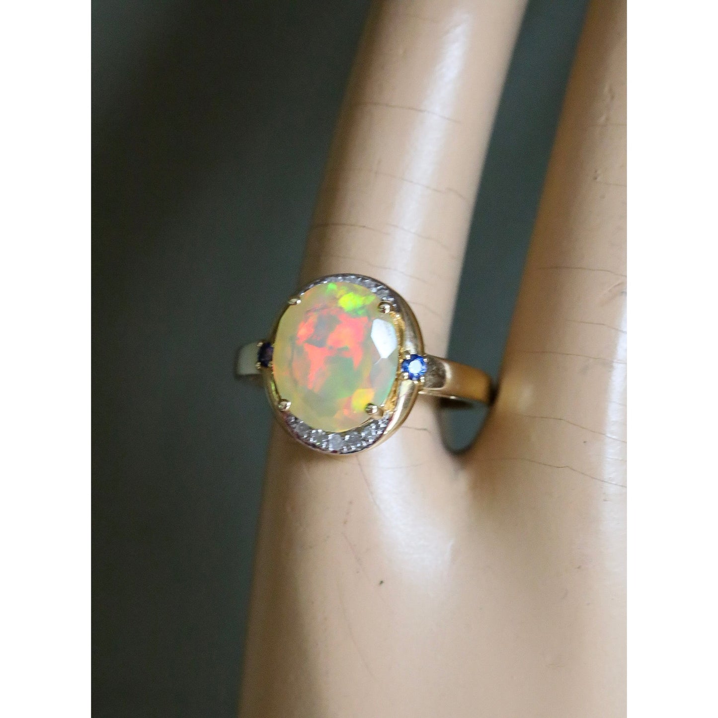 10K Yellow Gold Ethopian Opal Ring with Diamonds and Sapphires