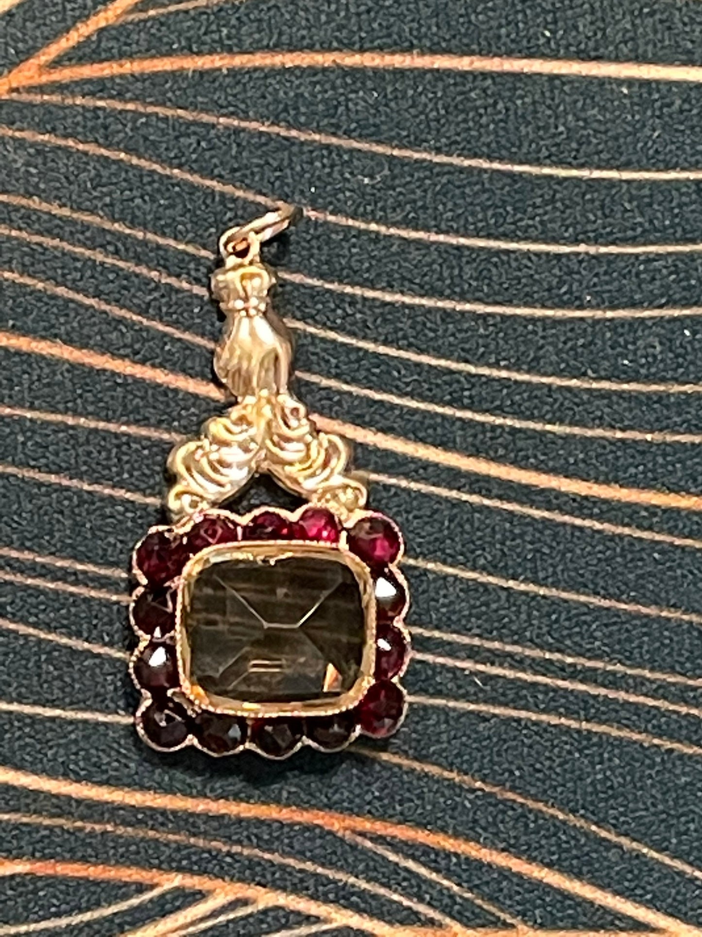 Antique Victorian Hand Pendant: Citrine & Bohemian Garnets
