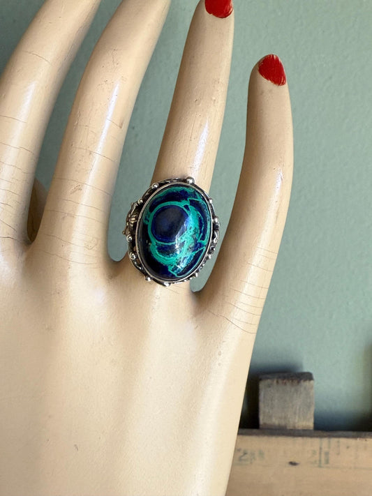 Vintage Sterling Silver Azurmalachite Arts and Crafts Style Ring