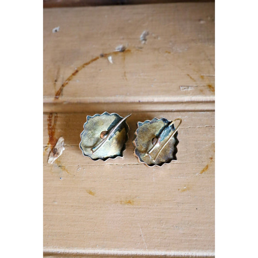 C1870 Gold Filled and 10K Gold Victorian Black Tracery Seed Pearl Earrings