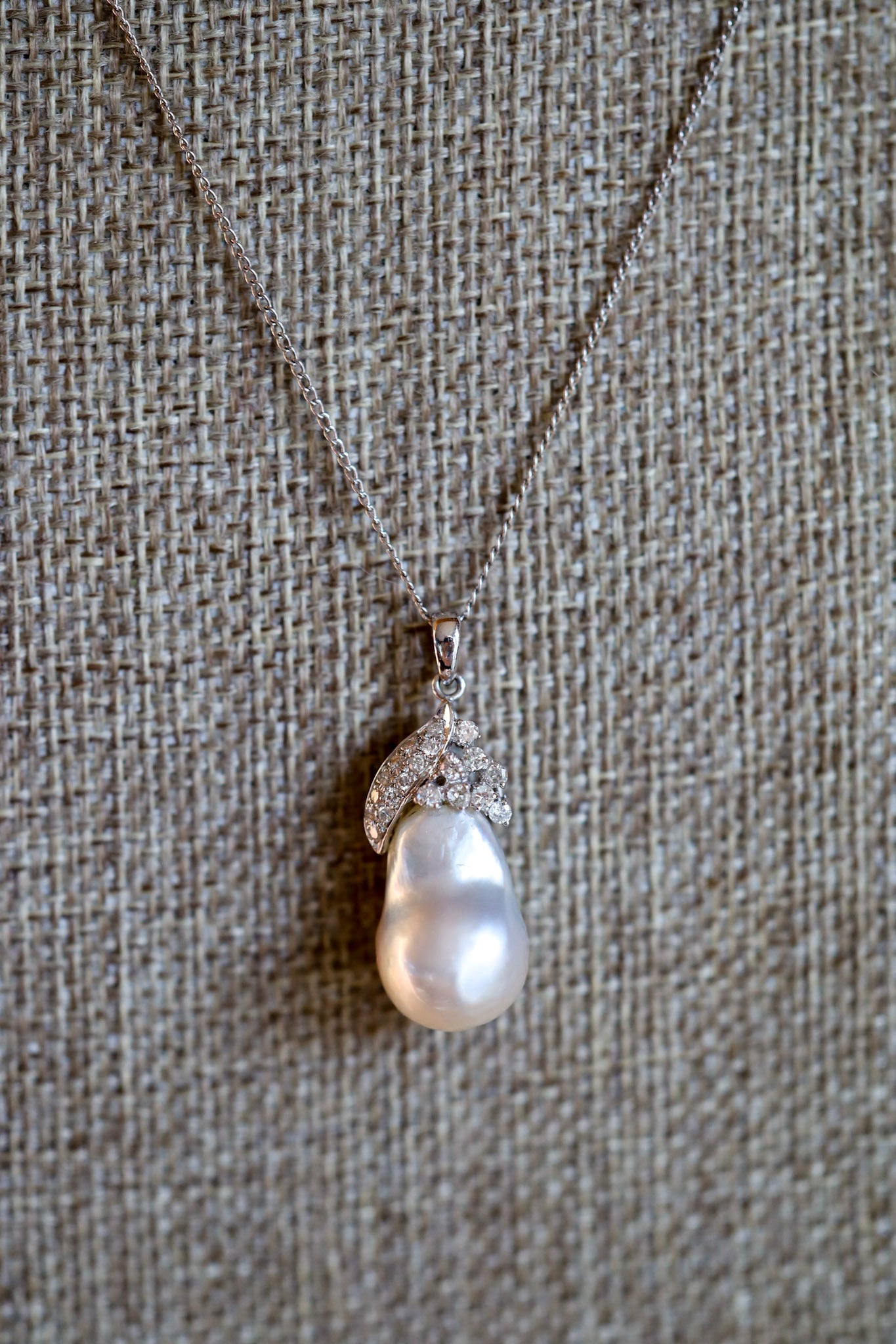 A Vintage 18K White Gold South Sea Pearl and Diamond Pendant