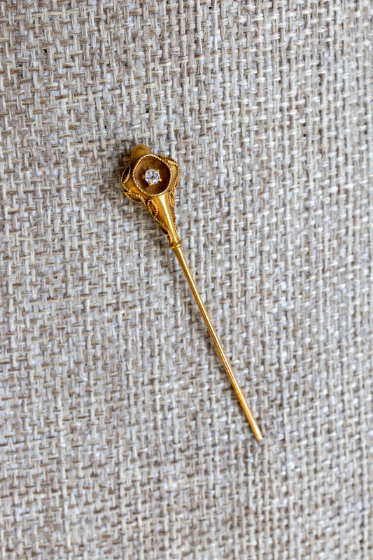 Late Victorian Antique 10K Yellow Gold Diamond Set Stickpin