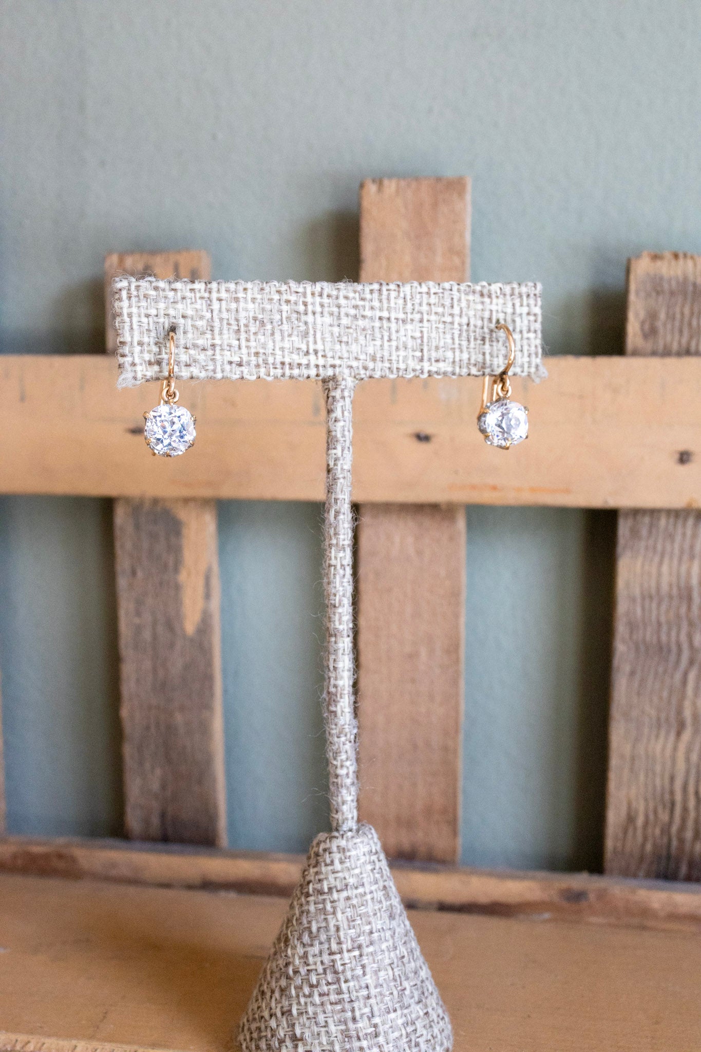 A Pair of 10K Yellow Gold Victorian Antique Paste Set Dangle Earrings