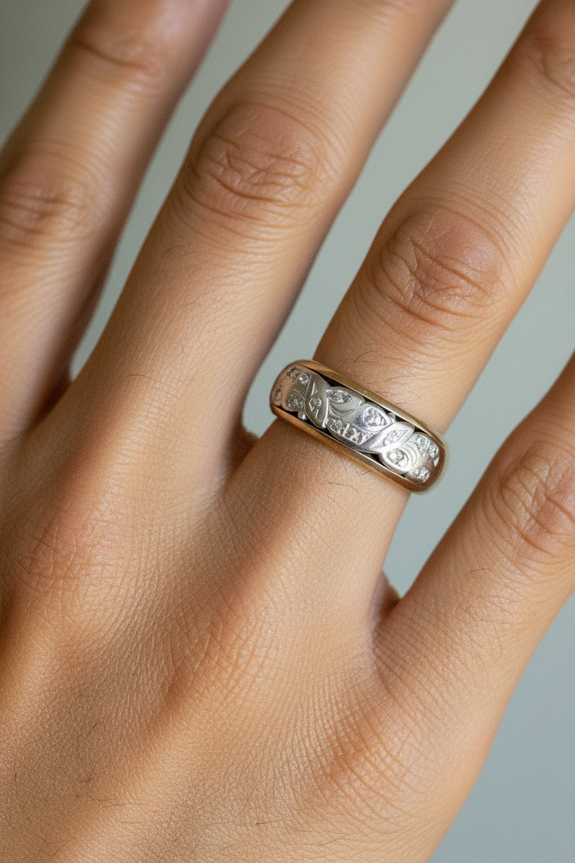 1940-1950's 14K Yellow and White Gold Diamond Band