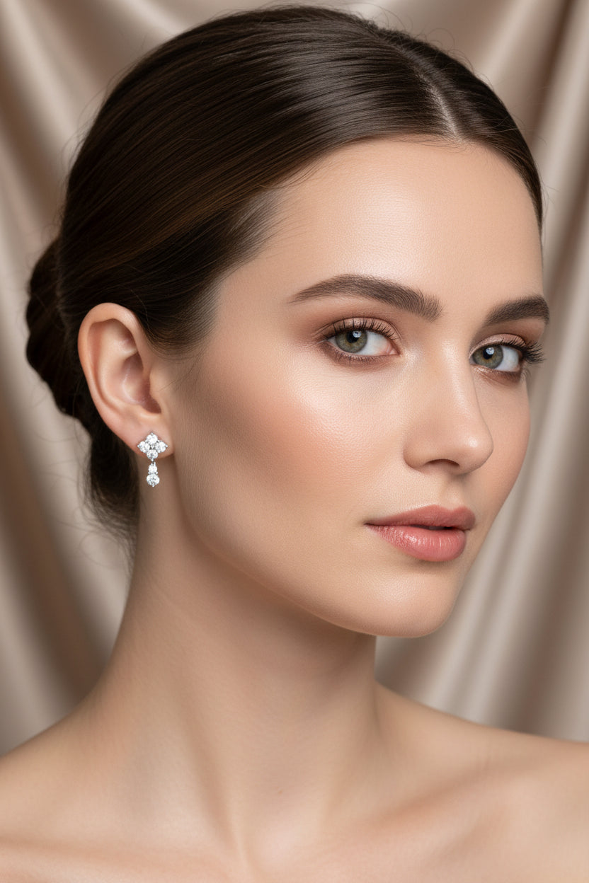 Vintage 14K White Gold Natural Diamond Dangle Earrings