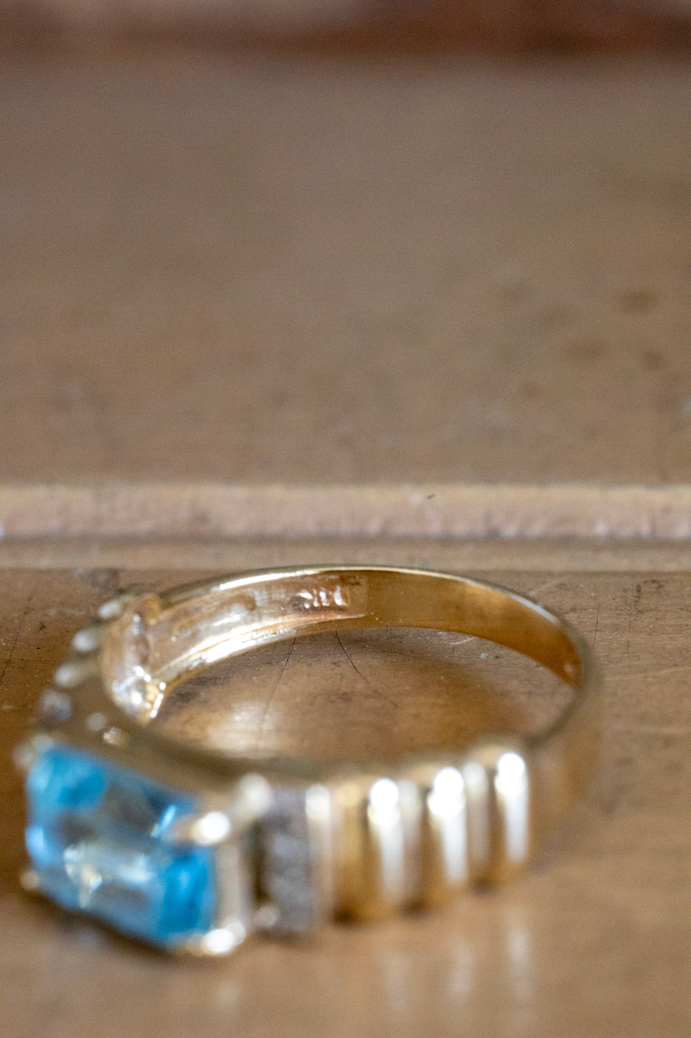 Vintage 14K Yellow Gold Emerald Cut Blue Topaz and Diamond Ring