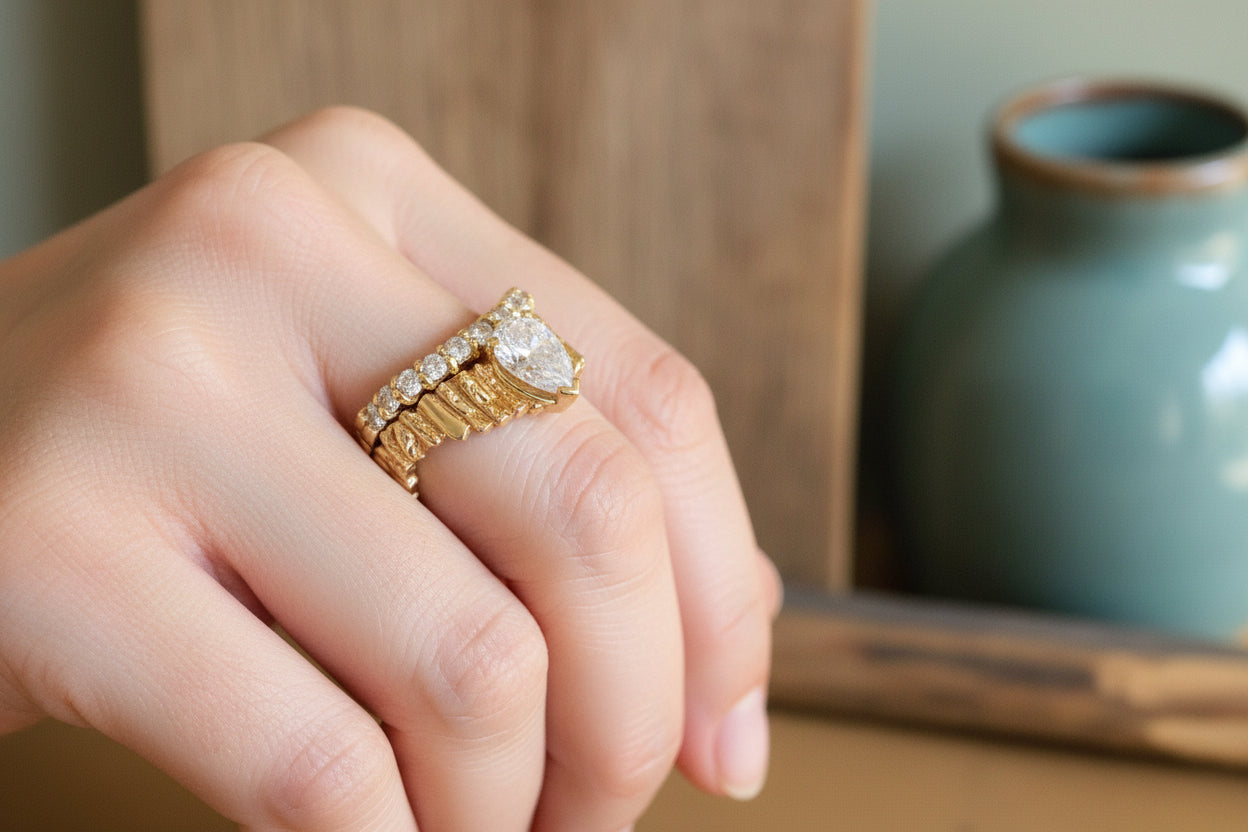 Custom Vintage 1960's 14K Yellow Gold Natural Pear Cut Diamond Ring 1.5 CTW