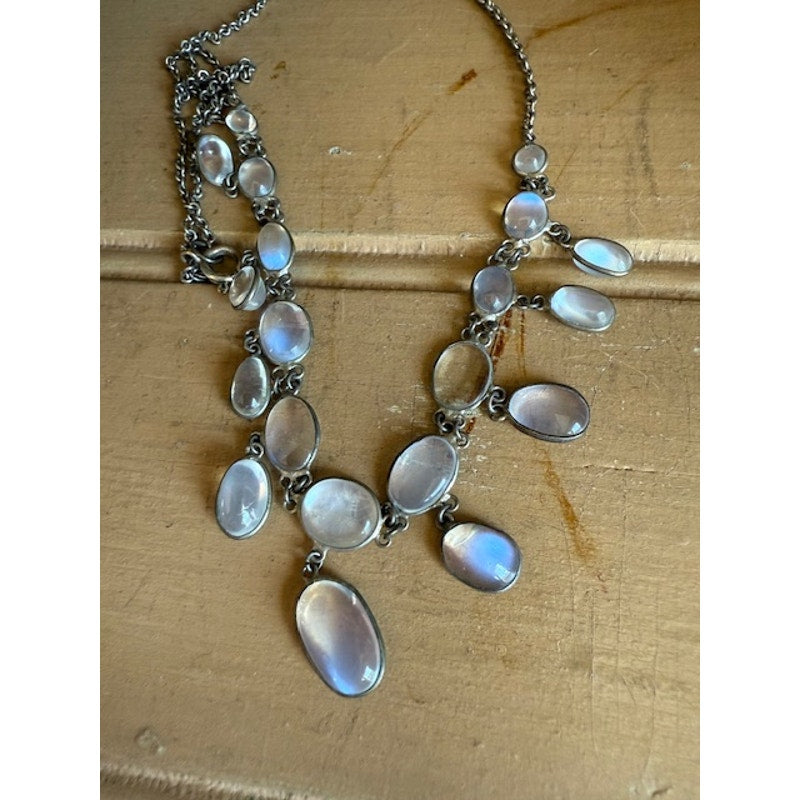 An Antique Silver Set Moonstone Edwardian Period Necklace