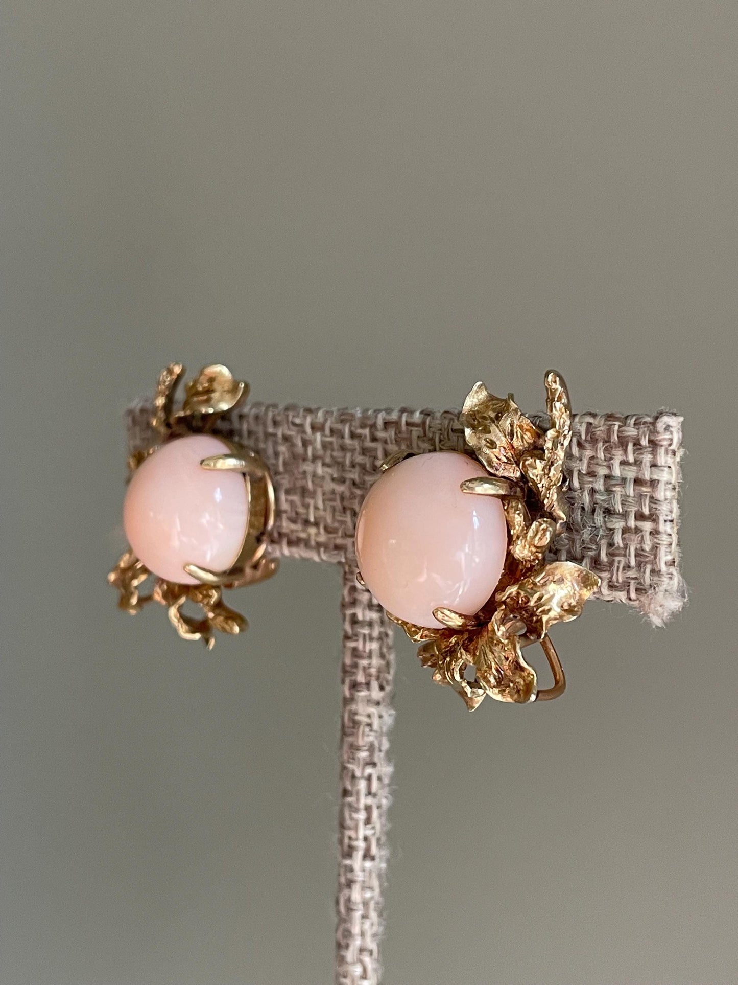 1960's Angel Skin Coral 14K Yellow Gold Buccellati Style Earrings