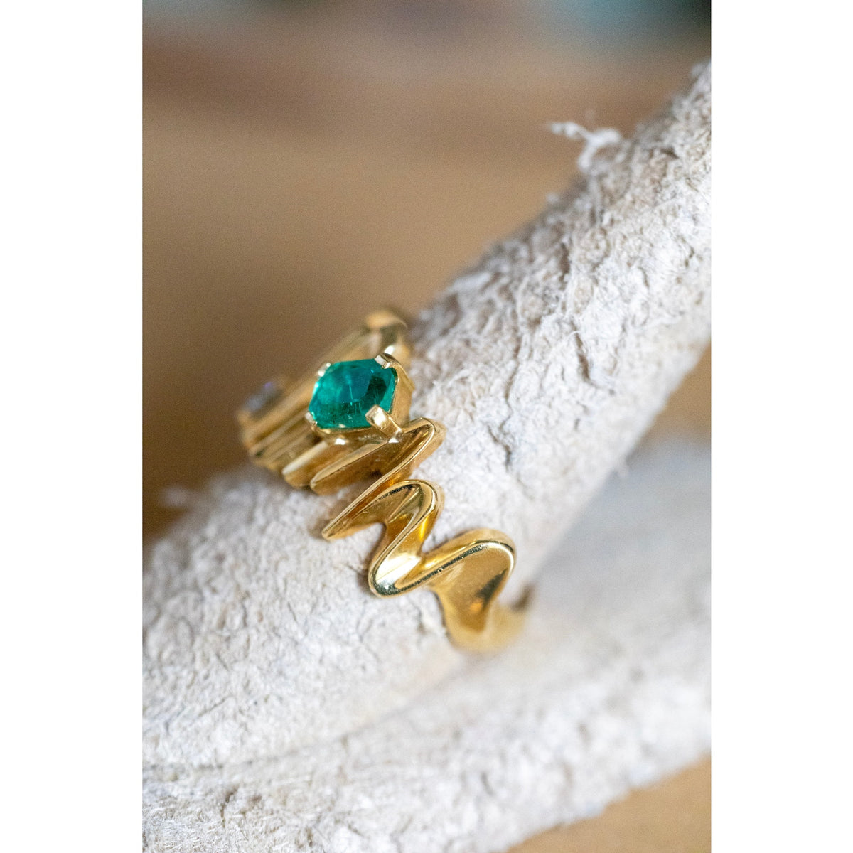 1960's Vintage 18K Columbia Handmade Emerald and Diamond Ring